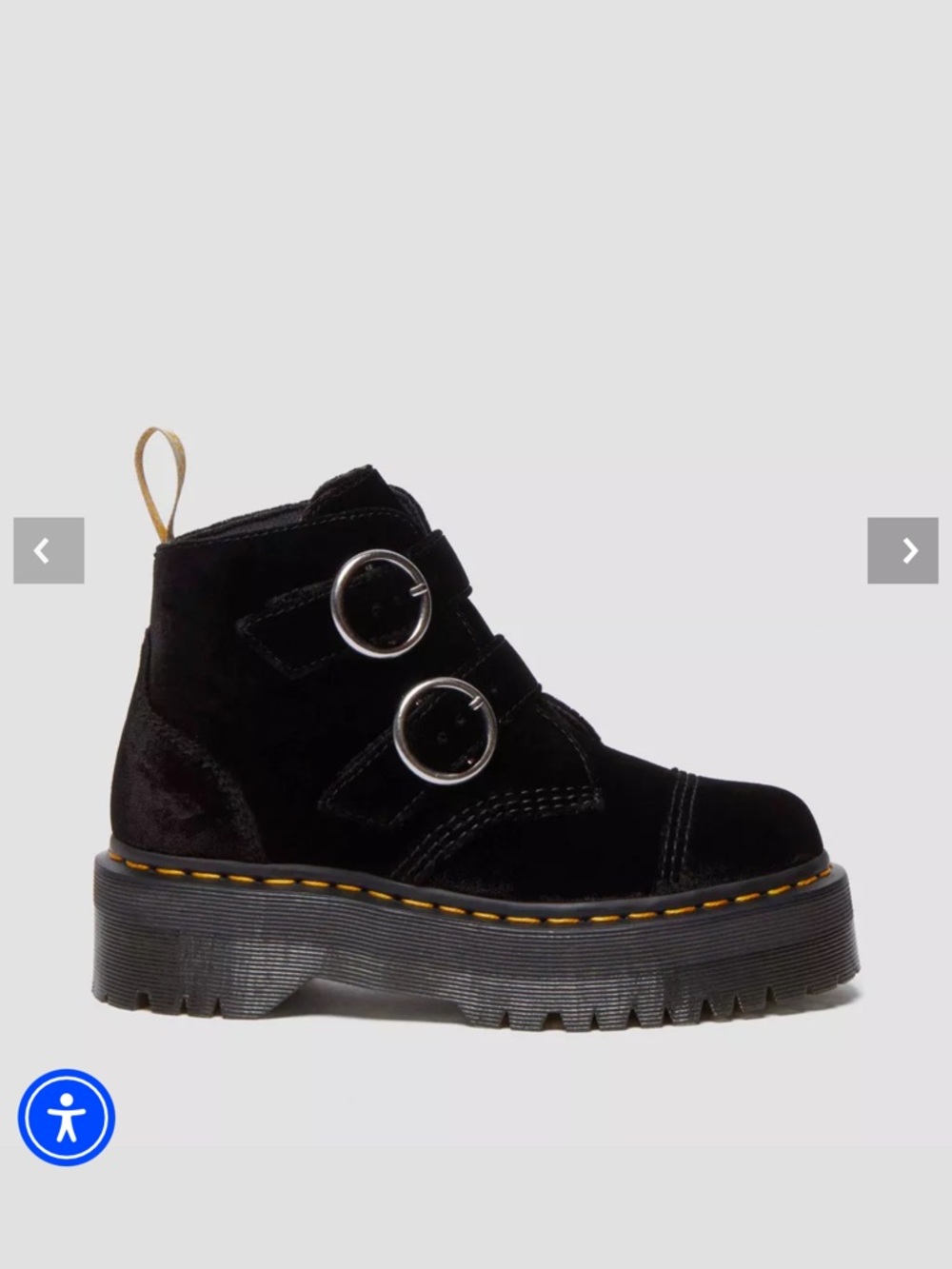 DOC MARTEN’S VEGAN DEVON VELVET PLATFORM ANKLE BUCKLE BOOTS